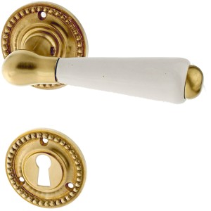 Zimmertürbeschlag patiniert aus Messing matt gold ergonomische Form